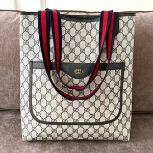 Gucci authentic tote bag monogram supreme canvas navy grey medium